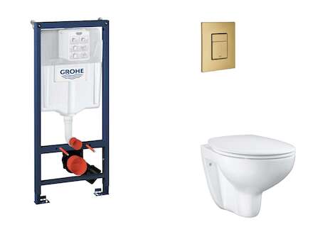 Grohe Rapid SL - Set předstěnové instalace, klozetu, sedátka SoftClose a tlačítka Skate Cosmopolitan, kartáčovaný Cool Sunrise S
