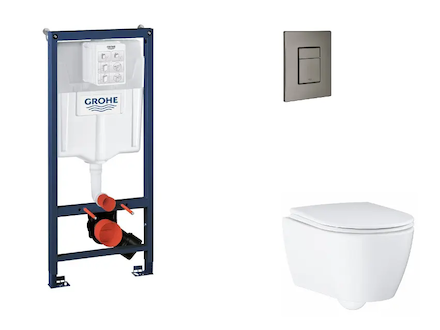 Grohe Rapid SL - Set předstěnové instalace, klozetu, sedátka SoftClose a tlačítka Skate Cosmopolitan, kartáčovaný Hard Graphite 