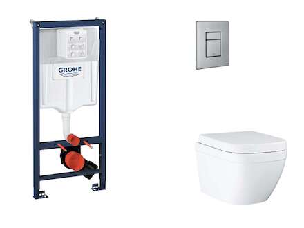 Grohe Rapid SL - Set předstěnové instalace, klozetu, sedátka SoftClose a tlačítka Skate Cosmopolitan, Triple Vortex, kartáčovaná