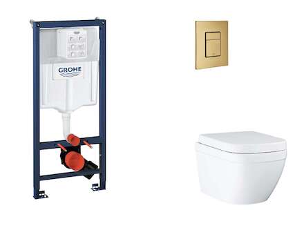 Grohe Rapid SL - Set předstěnové instalace, klozetu, sedátka SoftClose a tlačítka Skate Cosmopolitan, Triple Vortex, kartáčovaný