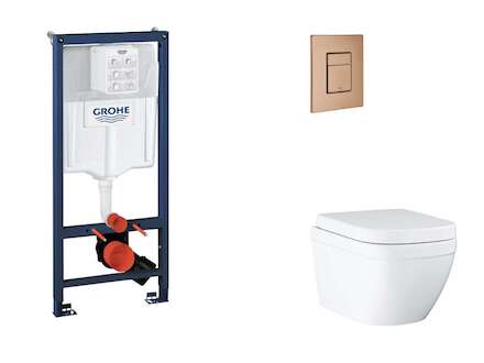 Grohe Rapid SL - Set předstěnové instalace, klozetu, sedátka SoftClose a tlačítka Skate Cosmopolitan, Triple Vortex, kartáčovaný