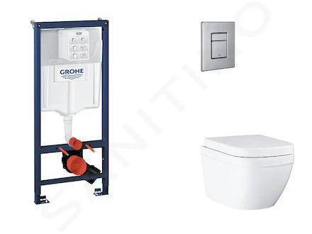 Grohe Rapid SL - Set předstěnové instalace, klozetu, sedátka SoftClose a tlačítka Skate Cosmopolitan, Triple Vortex, kartáčovaná