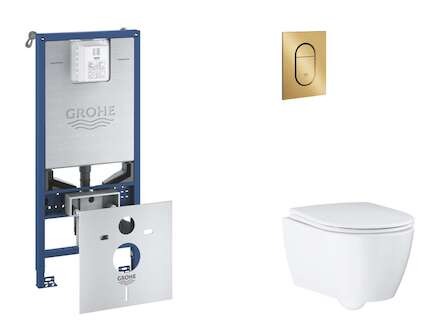 Grohe Rapid SLX - Set předstěnové instalace, klozetu, sedátka SoftClose a tlačítka Arena Cosmopolitan S, kartáčovaný Cool Sunris