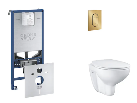 Grohe Rapid SLX - Set předstěnové instalace, klozetu, sedátka SoftClose a tlačítka Arena Cosmopolitan S, kartáčovaný Cool Sunris