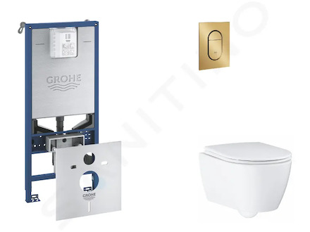 Grohe Rapid SLX - Set předstěnové instalace, klozetu, sedátka SoftClose a tlačítka Arena Cosmopolitan S, kartáčovaný Cool Sunris
