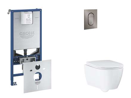 Grohe Rapid SLX - Set předstěnové instalace, klozetu, sedátka SoftClose a tlačítka Arena Cosmopolitan S, kartáčovaný Hard Graphi