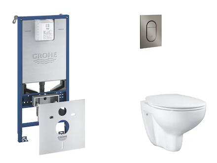 Grohe Rapid SLX - Set předstěnové instalace, klozetu, sedátka SoftClose a tlačítka Arena Cosmopolitan S, kartáčovaný Hard Graphi