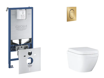 Grohe Rapid SLX - Set předstěnové instalace, klozetu, sedátka SoftClose a tlačítka Arena Cosmopolitan S, Triple Vortex, kartáčov