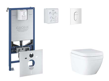 Grohe Rapid SLX - Set předstěnové instalace, klozetu, sedátka SoftClose a tlačítka Arena Cosmopolitan, Triple Vortex, alpská bíl