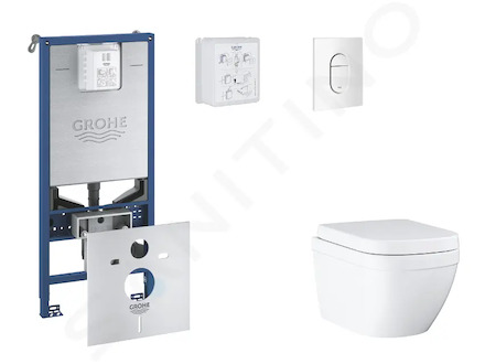 Grohe Rapid SLX - Set předstěnové instalace, klozetu, sedátka SoftClose a tlačítka Arena Cosmopolitan, Triple Vortex, alpská bíl