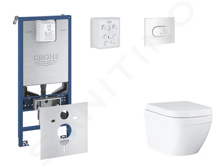 Grohe Rapid SLX - Set předstěnové instalace, klozetu, sedátka SoftClose a tlačítka Arena Cosmopolitan, Triple Vortex, alpská bíl