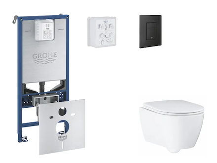 Grohe Rapid SLX - Set předstěnové instalace, klozetu, sedátka SoftClose a tlačítka Even, phantom black SANI11BB5110