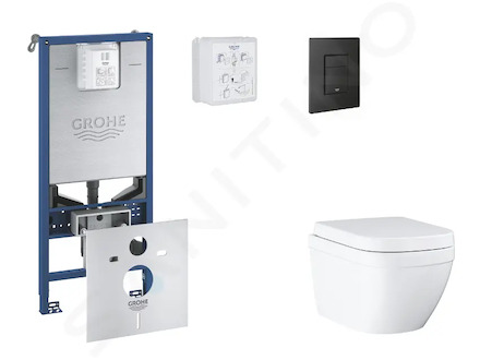 Grohe Rapid SLX - Set předstěnové instalace, klozetu, sedátka SoftClose a tlačítka Even, Triple Vortex, phantom black SANI11BB51