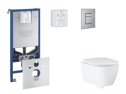 Grohe Rapid SLX - Set předstěnové instalace, klozetu, sedátka SoftClose a tlačítka Skate Cosmopolitan, kartáčovaná nerezová ocel