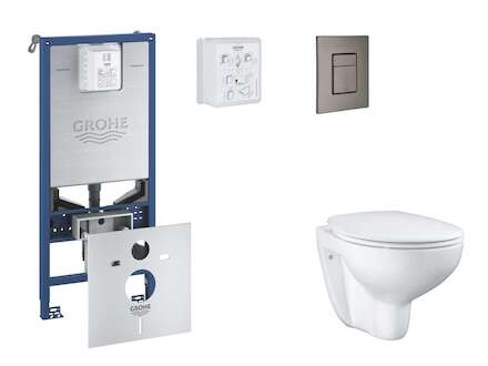 Grohe Rapid SLX - Set předstěnové instalace, klozetu, sedátka SoftClose a tlačítka Skate Cosmopolitan, kartáčovaný Hard Graphite