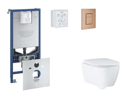 Grohe Rapid SLX - Set předstěnové instalace, klozetu, sedátka SoftClose a tlačítka Skate Cosmopolitan, kartáčovaný Warm Sunset S