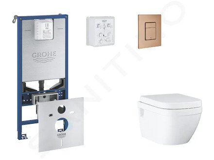 Grohe Rapid SLX - Set předstěnové instalace, klozetu, sedátka SoftClose a tlačítka Skate Cosmopolitan, kartáčovaný Warm Sunset S