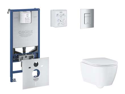Grohe Rapid SLX - Set předstěnové instalace, klozetu, sedátka SoftClose a tlačítka Skate Cosmopolitan, matný chrom SANI11BB2111