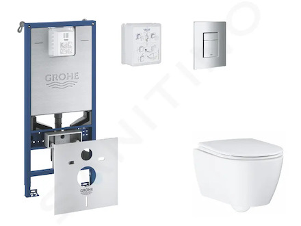 Grohe Rapid SLX - Set předstěnové instalace, klozetu, sedátka SoftClose a tlačítka Skate Cosmopolitan, matný chrom SANI11BB2111