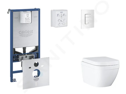 Grohe Rapid SLX - Set předstěnové instalace, klozetu, sedátka SoftClose a tlačítka Skate Cosmopolitan, Triple Vortex, alpská bíl
