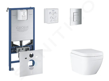 Grohe Rapid SLX - Set předstěnové instalace, klozetu, sedátka SoftClose a tlačítka Skate Cosmopolitan, Triple Vortex, chrom SANI