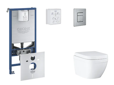Grohe Rapid SLX - Set předstěnové instalace, klozetu, sedátka SoftClose a tlačítka Skate Cosmopolitan, Triple Vortex, kartáčovan