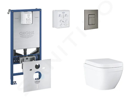 Grohe Rapid SLX - Set předstěnové instalace, klozetu, sedátka SoftClose a tlačítka Skate Cosmopolitan, Triple Vortex, kartáčovan
