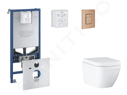 Grohe Rapid SLX - Set předstěnové instalace, klozetu, sedátka SoftClose a tlačítka Skate Cosmopolitan, Triple Vortex, kartáčovan