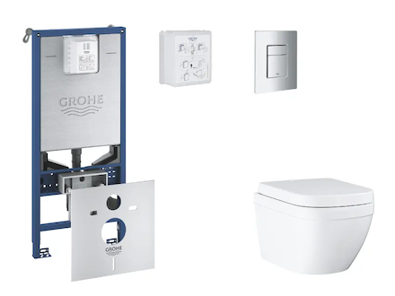 Grohe Rapid SLX - Set předstěnové instalace, klozetu, sedátka SoftClose a tlačítka Skate Cosmopolitan, Triple Vortex, matný chro