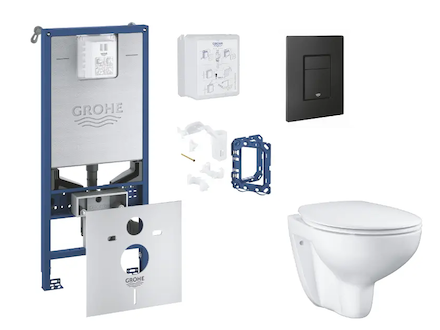 Grohe Rapid SLX - Set předstěnové instalace, klozetu, sedátka SoftClose, tlačítka Even a sady pro vhazování tablet, phantom blac