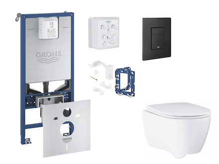 Grohe Rapid SLX - Set předstěnové instalace, klozetu, sedátka SoftClose, tlačítka Even a sady pro vhazování tablet, phantom blac