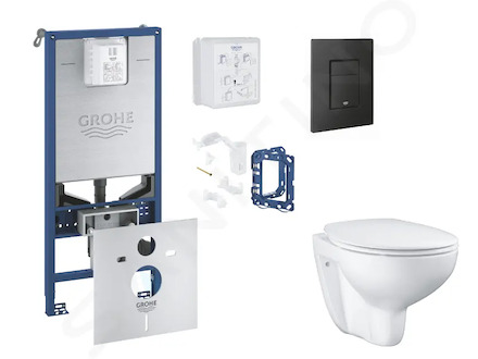 Grohe Rapid SLX - Set předstěnové instalace, klozetu, sedátka SoftClose, tlačítka Even a sady pro vhazování tablet, phantom blac