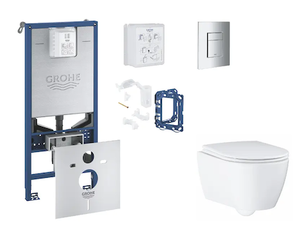 Grohe Rapid SLX - Set předstěnové instalace, klozetu, sedátka SoftClose, tlačítka Skate Cosmopolitan a sady pro vhazování tablet