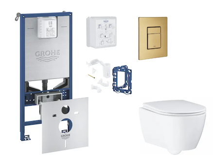 Grohe Rapid SLX - Set předstěnové instalace, klozetu, sedátka SoftClose, tlačítka Skate Cosmopolitan a sady pro vhazování tablet