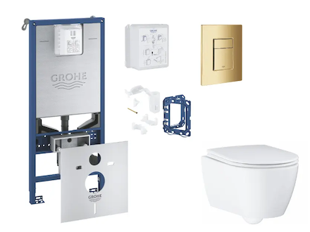 Grohe Rapid SLX - Set předstěnové instalace, klozetu, sedátka SoftClose, tlačítka Skate Cosmopolitan a sady pro vhazování tablet