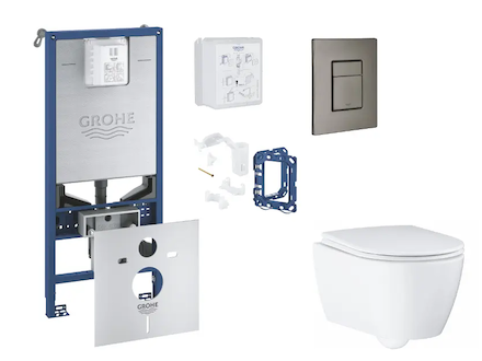 Grohe Rapid SLX - Set předstěnové instalace, klozetu, sedátka SoftClose, tlačítka Skate Cosmopolitan a sady pro vhazování tablet