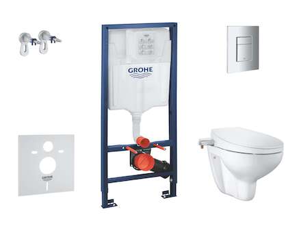 Grohe Solido - Set předstěnové instalace, klozetu a bidetového sedátka Bau Ceramic, softclose, tlačítko Even, chrom SANI15BB1102