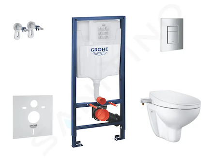 Grohe Solido - Set předstěnové instalace, klozetu a bidetového sedátka Bau Ceramic, softclose, tlačítko Even, chrom SANI15BB1102
