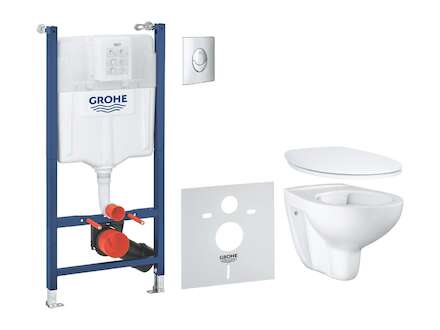 Grohe Solido - Set předstěnové instalace, klozetu a sedátka Bau Ceramic, softclose, tlačítko Skate Air, chrom 39888000