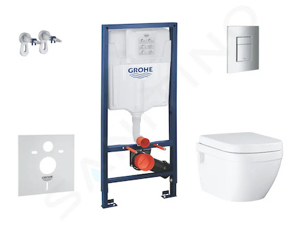 Grohe Solido - Set předstěnové instalace, klozetu a sedátka Euro Ceramic, softclose, tlačítko Even, chrom SANI15BB1104