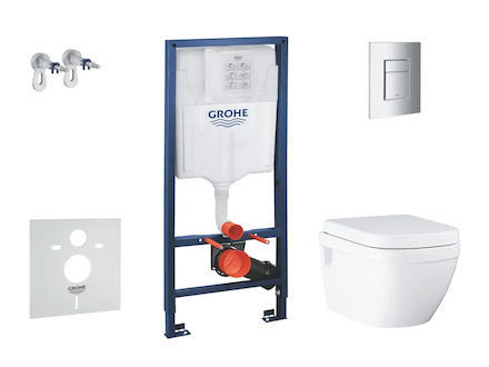 Grohe Solido - Set předstěnové instalace, klozetu a sedátka Euro Ceramic, softclose, tlačítko Even, chrom SANI15BB1104