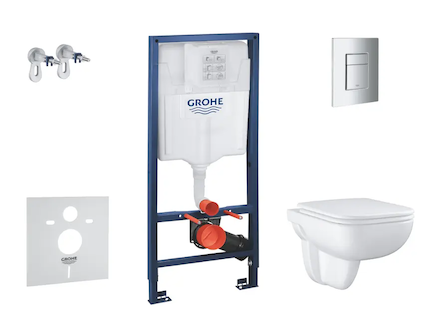 Grohe Solido - Set předstěnové instalace, klozetu a sedátka Start Edge Ceramic, softclose, tlačítko Even, chrom SANI15BB1103