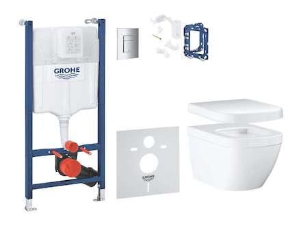 Grohe Solido - Set předstěnové instalace, klozetu Euro Ceramic a sedátka softclose, tlačítko Skate Cosmopolitan, chrom 39889000
