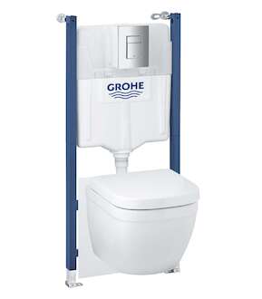 Grohe Solido - Set předstěnové instalace, klozetu Euro Ceramic a sedátka softclose, tlačítko Skate Cosmopolitan, chrom 39890000