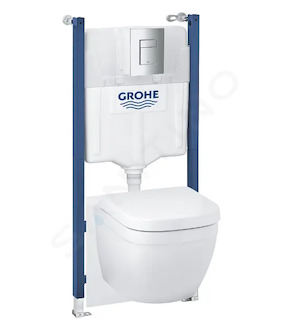 Grohe Solido - Set předstěnové instalace, klozetu Euro Ceramic a sedátka softclose, tlačítko Skate Cosmopolitan, chrom 39890000
