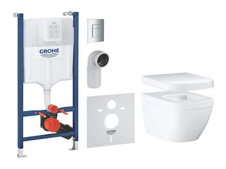 Grohe Solido - Set předstěnové instalace s příslušenstvím, klozetu Euro Ceramic a sedátka softclose, tlačítko Skate Cosmopolitan