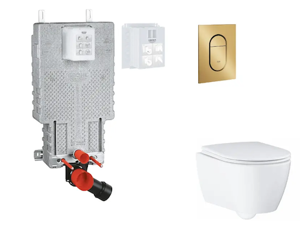 Grohe Uniset - Set předstěnové instalace, klozetu, sedátka SoftClose a tlačítka Arena Cosmopolitan S, kartáčovaný Cool Sunrise S