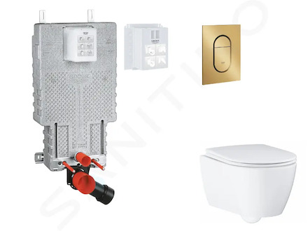 Grohe Uniset - Set předstěnové instalace, klozetu, sedátka SoftClose a tlačítka Arena Cosmopolitan S, kartáčovaný Cool Sunrise S