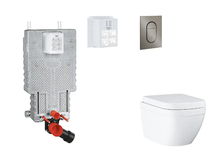 Grohe Uniset - Set předstěnové instalace, klozetu, sedátka SoftClose a tlačítka Arena Cosmopolitan S, Triple Vortex, kartáčovaný