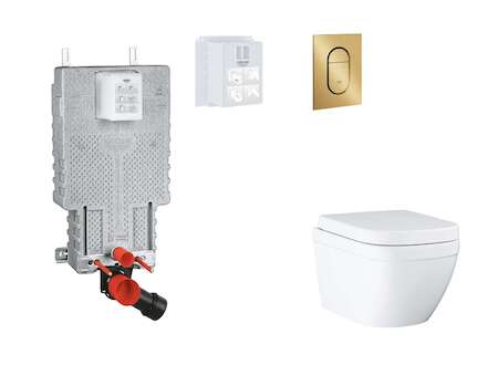 Grohe Uniset - Set předstěnové instalace, klozetu, sedátka SoftClose a tlačítka Arena Cosmopolitan S, Triple Vortex, kartáčovaný